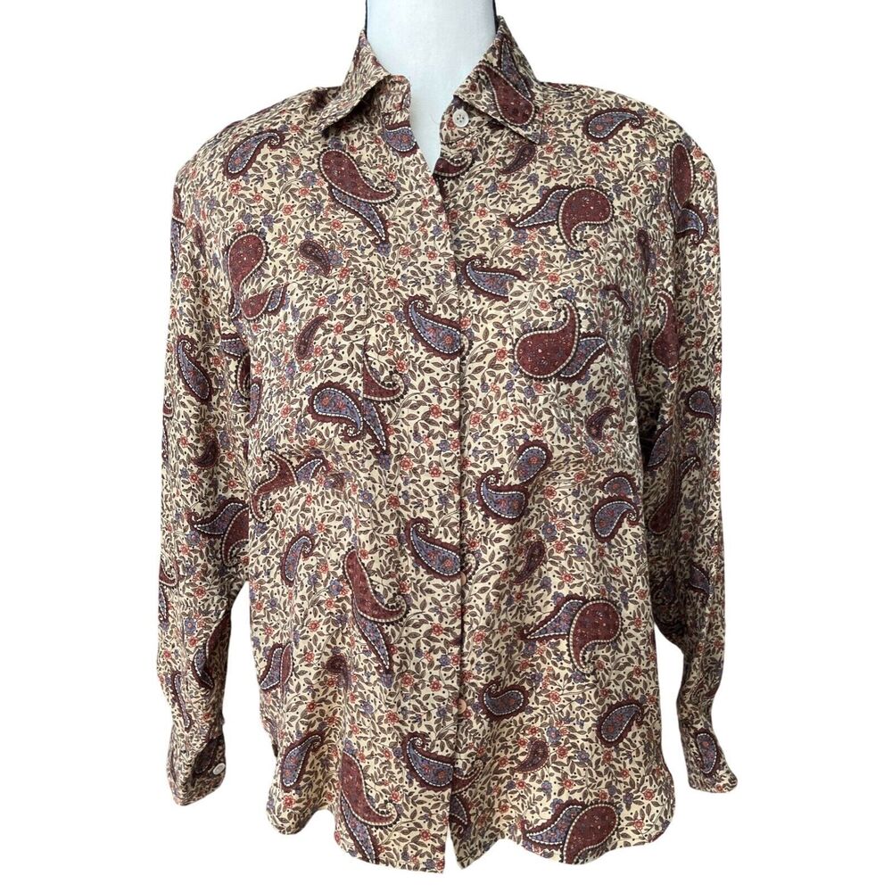Anne Klein II Vintage 80’s Paisley Silk Career Secretary Blouse  Petite 4
